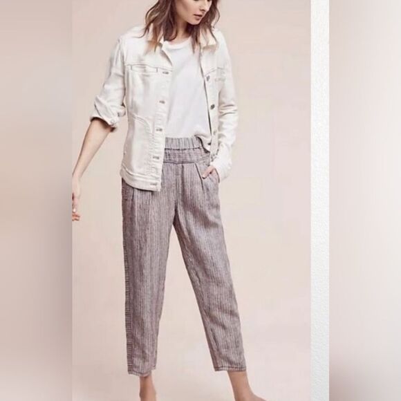 Anthropologie Hei Hei Francois Linen Striped Crop Pants Size XS - Picture 1 of 6